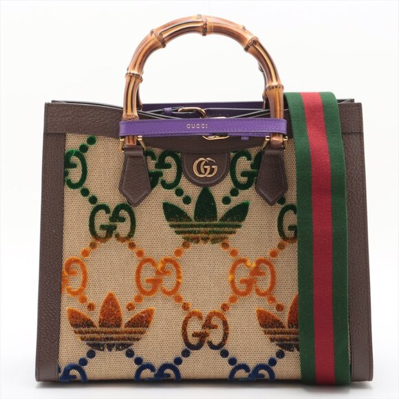 Gucci Handbags - Gucci x Adidas Bamboo Diana Canvas & Leather 2 Way Handbag Beige×Brown 678842